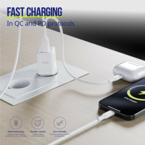 Φορτιστής τοίχου Allity GaN PD QC ATC-01-20WAC 1x USB-c 1x USB-a 20W λευκός - Image 4