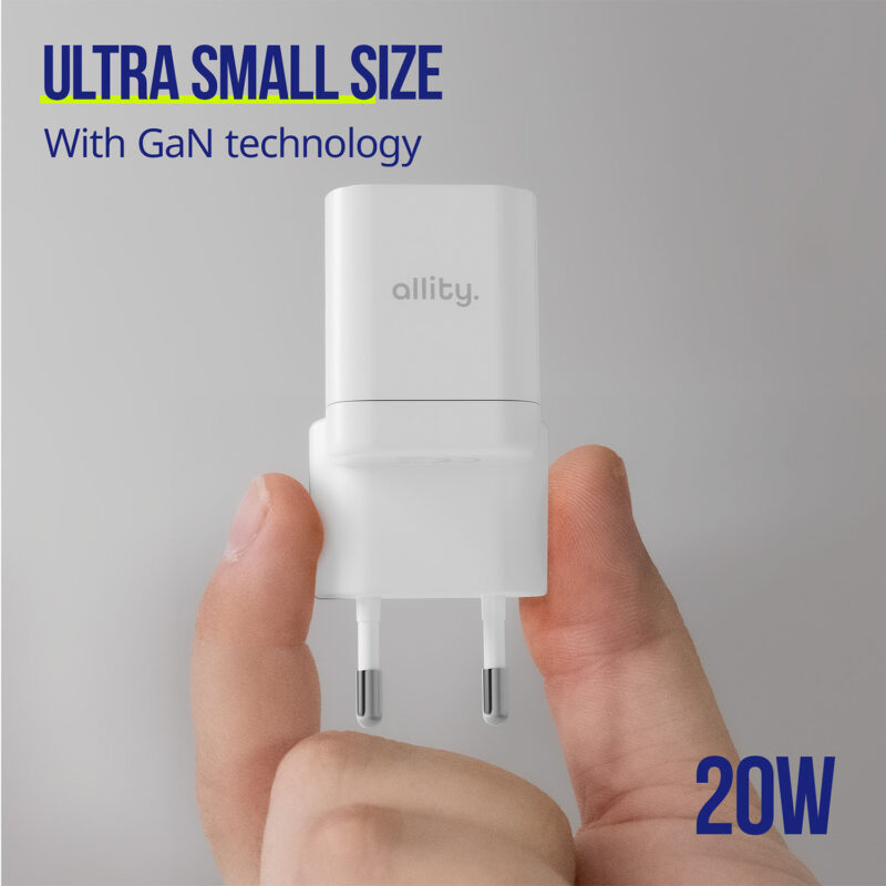 Φορτιστής τοίχου Allity GaN PD QC ATC-01-20WAC 1x USB-c 1x USB-a 20W λευκός - Image 5