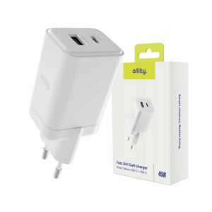 Φορτιστής τοίχου Allity GaN PD QC ATC-01-45WAC 1x USB-c 1x USB-a 45W λευκός