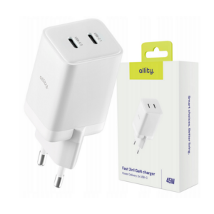Φορτιστής τοίχου Allity GaN PD QC ATC-01-45WCC 2x USB-c 45W λευκός