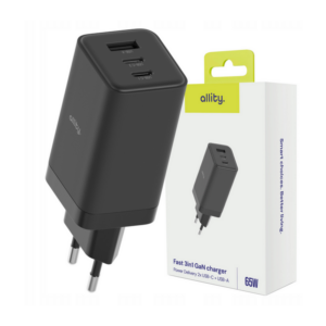Φορτιστής τοίχου Allity GaN PD QC ATC-01-65WACC 2x USB-c 1x USB-a 65W μαύρος - Image 2