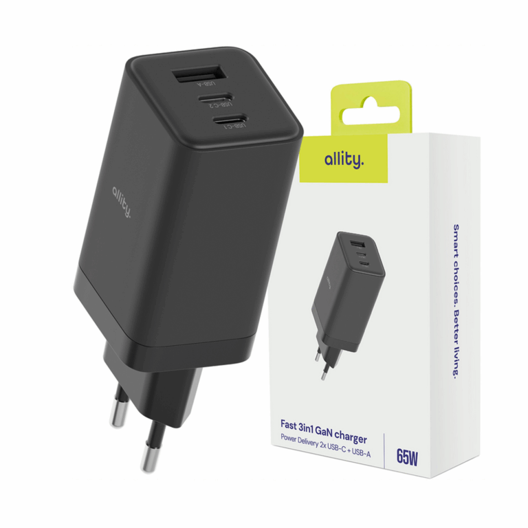 Φορτιστής τοίχου Allity GaN PD QC ATC-01-65WACC 2x USB-c 1x USB-a 65W μαύρος