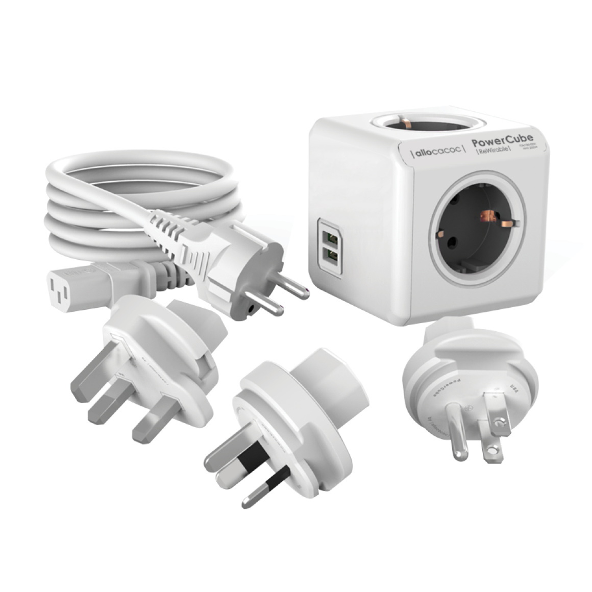 Allocacoc® PowerCube |ReWirable| Πολύπριζο 4 θέσεων & 3x plugs + IEC EU καλώδιο Γκρι - 1811GY/DERU3P Allocacoc® PowerCube |ReWirable| Πολύπριζο 4 θέσεων & 3x plugs + IEC EU καλώδιο Γκρι - 1811GY/DERU3P