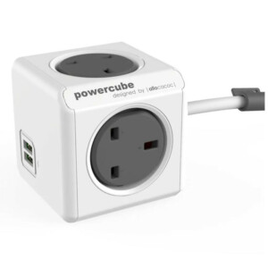Allocacoc Powercube Extended Usb 1.5m - Πολύπριζο 4 θέσεων UK x 2 USB Γκρι - (7400GY/UKEUPC)