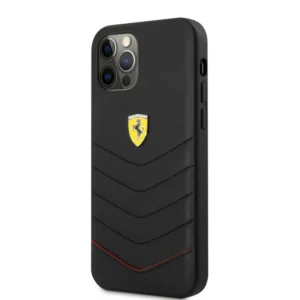 Ferrari "Off Track" Quilted Leather Case Θήκη προστασίας από γνήσιο καπιτονέ δέρμα – iPhone 12 Pro Max (Μαύρη/Κόκκινη/Quilted Leather/3D Logo) - Image 3