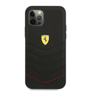 Ferrari "Off Track" Quilted Leather Case Θήκη προστασίας από γνήσιο καπιτονέ δέρμα – iPhone 12 Pro Max (Μαύρη/Κόκκινη/Quilted Leather/3D Logo) - Image 4