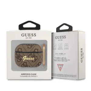 Guess Script Metal Logo Collection Θήκη προστασίας από δερματίνη για Apple Airpods 3 (Καφε) - Image 4