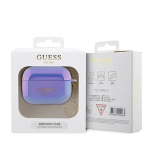 Guess "4G Logo Collection" Charm Θήκη προστασίας απο Σιλικόνη για Apple Airpods Pro με χρυσό κρεμαστό στολίδι (Iridescent Purple) - Image 4