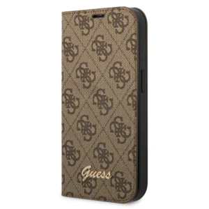 Guess “4G Logo Collection” Script Metal Logo Θήκη προστασίας από δερματίνη τύπου folio – iPhone 14 Plus (Καφέ)