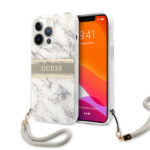 Guess "Marble Collection" Printed Stripe Θήκη προστασίας με όψη μαρμάρου και κορδονάκι χειρός – iPhone 13 Pro (Γκρι/Λευκό) - Image 2
