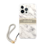 Guess "Marble Collection" Printed Stripe Θήκη προστασίας με όψη μαρμάρου και κορδονάκι χειρός – iPhone 13 Pro (Γκρι/Λευκό) - Image 4