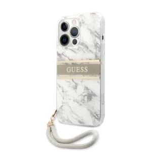 Guess "Marble Collection" Printed Stripe Θήκη προστασίας με όψη μαρμάρου και κορδονάκι χειρός – iPhone 13 Pro Max (Γκρι/Λευκό) - Image 3