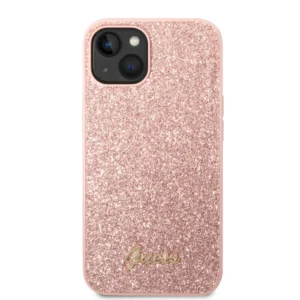 Guess Glitter Flakes Case with Ikonik Patch and Vintage Script Logo Θήκη προστασίας από σιλικόνη – iPhone 14 Plus  (Glitter Pink) - Image 4