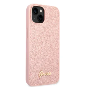 Guess Glitter Flakes Case with Ikonik Patch and Vintage Script Logo Θήκη προστασίας από σιλικόνη – iPhone 14 Plus  (Glitter Pink) - Image 3