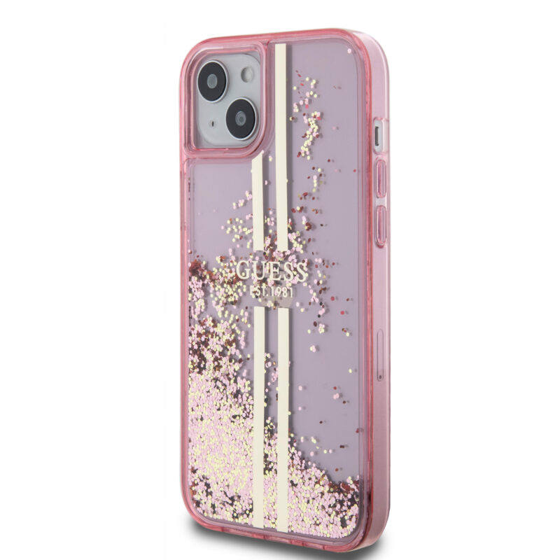 Guess “Liquid Glitter Gold Stripes" Ημιδιάφανη Θήκη προστασίας από σιλικόνη – iPhone 15 Plus (Ροζ – GUHCP15MLFCSEGP) - Image 3