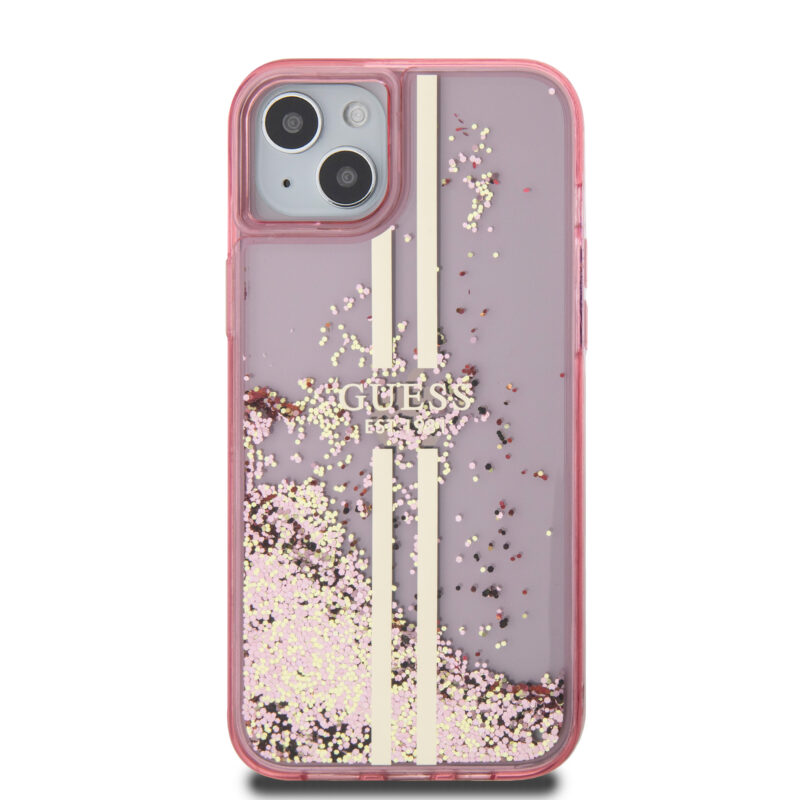 Guess “Liquid Glitter Gold Stripes" Ημιδιάφανη Θήκη προστασίας από σιλικόνη – iPhone 15 Plus (Ροζ – GUHCP15MLFCSEGP) - Image 4