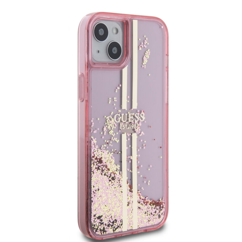 Guess “Liquid Glitter Gold Stripes" Ημιδιάφανη Θήκη προστασίας από σιλικόνη – iPhone 15 Plus (Ροζ – GUHCP15MLFCSEGP) - Image 5
