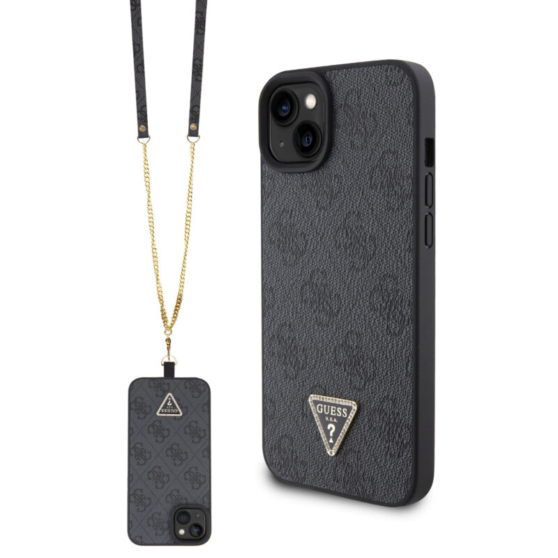 Guess “Triangle Metal Logo Strass Collection” Crossbody Case Θήκη προστασίας από δερματίνη με λουράκι – iPhone 15 Plus (Μαύρο – GUHCP15MP4TDSCPK) - Image 2