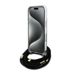 Guess "4G Logo Collection" Crossbody Hard Case Script Metal Logo Θήκη προστασίας από σιλικόνη με λουράκι – iPhone 16 (Μαύρο – GUHCP16SHC4SEK) - Image 5