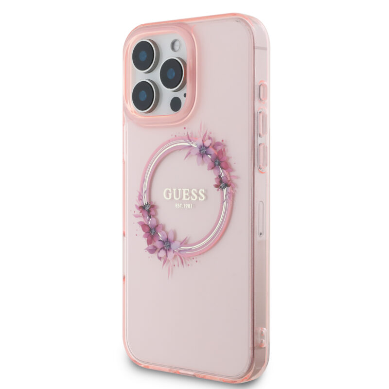Guess Magsafe “Flower Wreath” Hard Case Θήκη προστασίας από σκληρό πλαστικό – iPhone 16 Pro (Ροζ – GUHMP16LHFWFCP) - Image 3