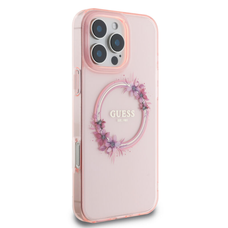 Guess Magsafe “Flower Wreath” Hard Case Θήκη προστασίας από σκληρό πλαστικό – iPhone 16 Pro (Ροζ – GUHMP16LHFWFCP) - Image 5