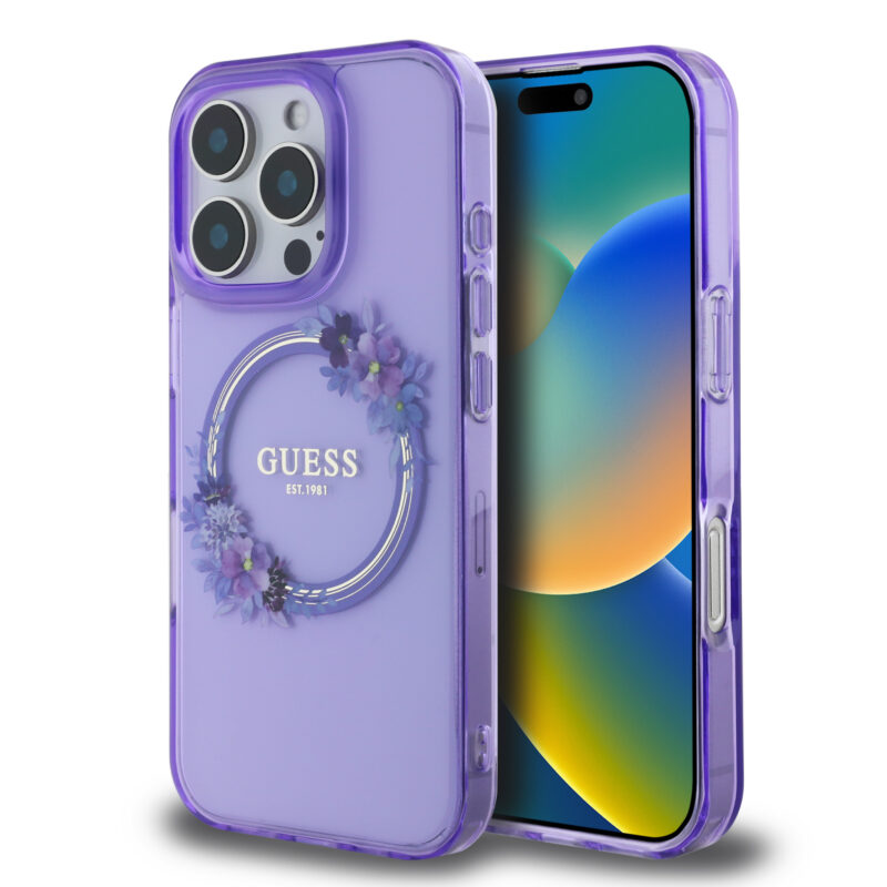 Guess Magsafe “Flower Wreath” Hard Case Θήκη προστασίας από σκληρό πλαστικό – iPhone 16 Pro (Μωβ – GUHMP16LHFWFCU) - Image 2