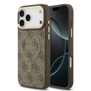 Guess - PU Leather 4G Gold Frame MagSafe Θήκη για iPhone 17 Pro Max – Brown