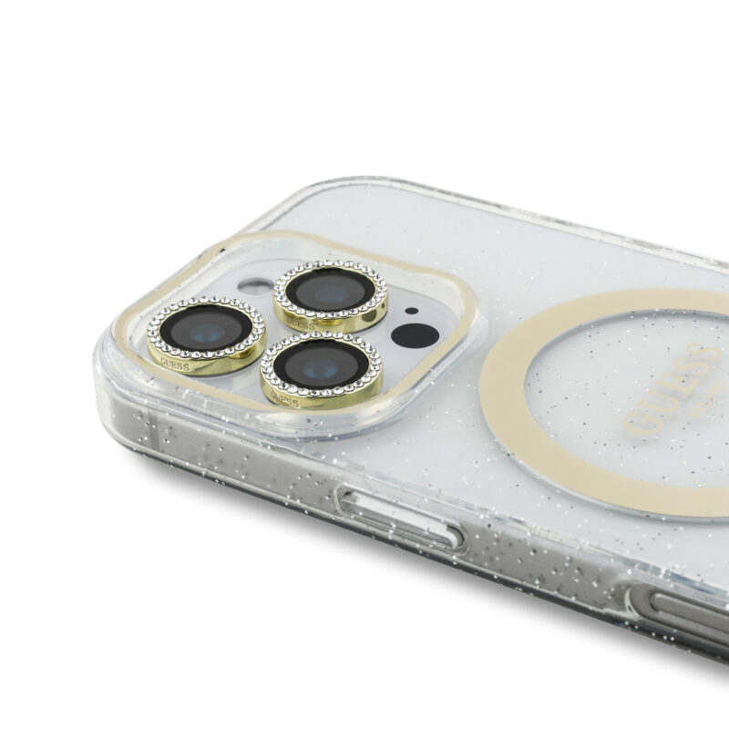Guess IML Magsafe Case “Rhinestone Gold Lens + Screen” Θήκη προστασίας από σκληρό πλαστικό – iPhone 16 Pro (Clear/Glitter – GUOBPLTP16LHCMCGT) - Image 4