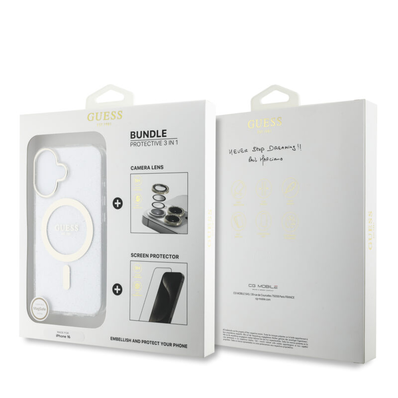 Guess IML Magsafe Case “Rhinestone Gold Lens + Screen” Θήκη προστασίας από σκληρό πλαστικό – iPhone 16 (Clear/Glitter – GUOBPLTP16SHCMCGT) - Image 2