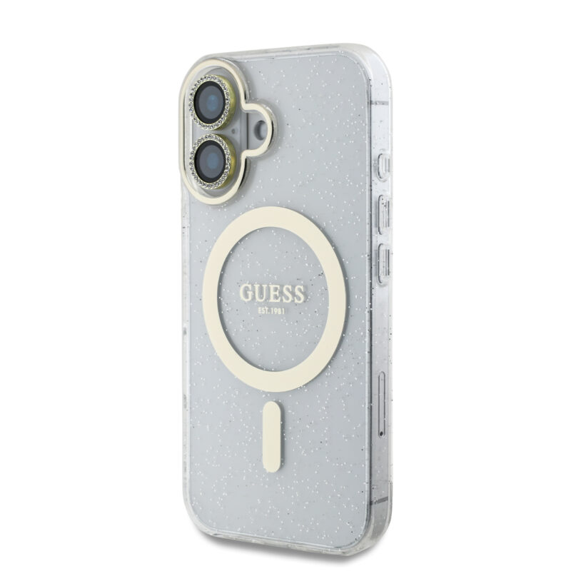 Guess IML Magsafe Case “Rhinestone Gold Lens + Screen” Θήκη προστασίας από σκληρό πλαστικό – iPhone 16 (Clear/Glitter – GUOBPLTP16SHCMCGT) - Image 3