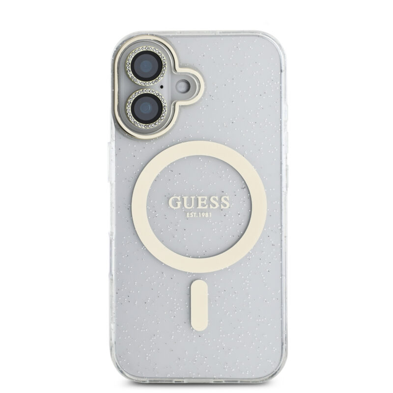 Guess IML Magsafe Case “Rhinestone Gold Lens + Screen” Θήκη προστασίας από σκληρό πλαστικό – iPhone 16 (Clear/Glitter – GUOBPLTP16SHCMCGT) - Image 4