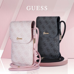 Guess “4G Logo Collection” Script Metal Logo Pouch with cord Τσαντάκι κατάλληλο για smartphone Small / Medium (170x95mm) με κορδονάκι (Pink – GUOWBP4SNSP) - Image 5