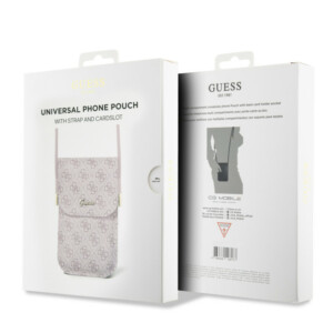 Guess “4G Logo Collection” Script Metal Logo Pouch with cord Τσαντάκι κατάλληλο για smartphone Small / Medium (170x95mm) με κορδονάκι (Pink – GUOWBP4SNSP) - Image 4