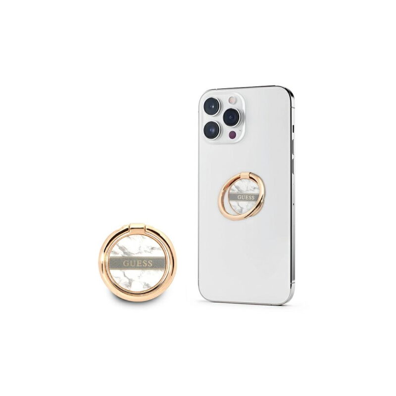 Guess 4G Ring Stand Μοντέρνο Pop Holder για smartphone σε λευκό/χρυσό/μάρμαρο - Image 4