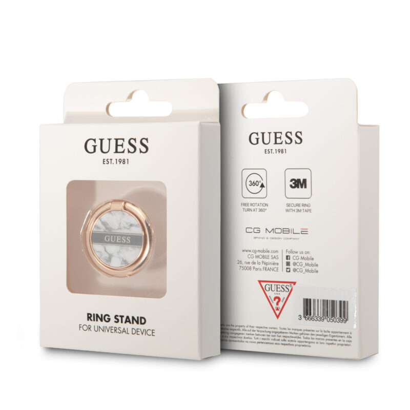 Guess 4G Ring Stand Μοντέρνο Pop Holder για smartphone σε λευκό/χρυσό/μάρμαρο - Image 3