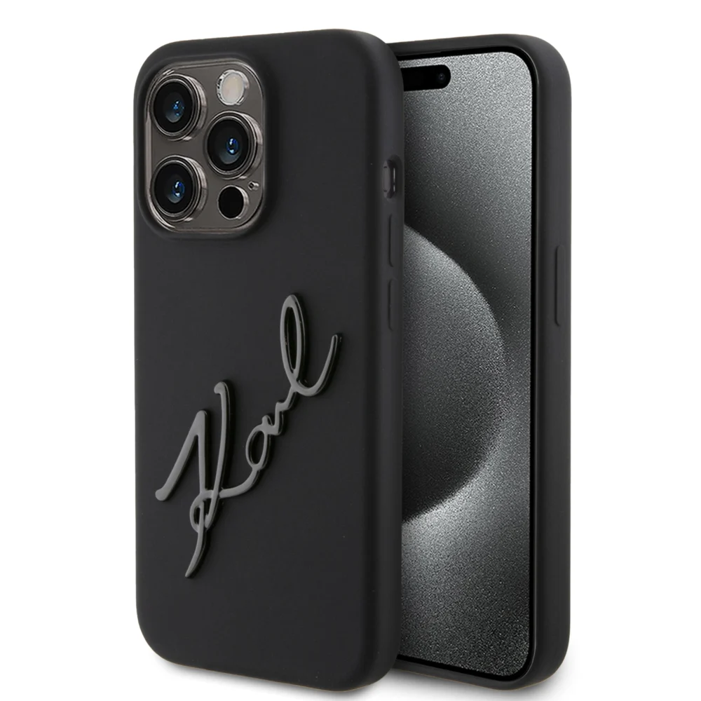 Karl Lagerfeld “Karl Script Logo” Hard Case Θήκη προστασίας από σιλικόνη – iPhone 15 Pro (Black – KLHCP15LSKSBMCK)