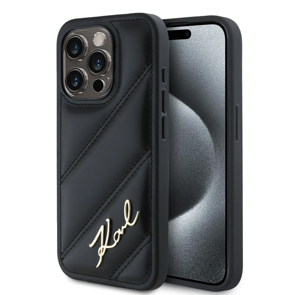Karl Lagerfeld “Quilted Metal Signature Logo Collection” Case Θήκη προστασίας από δερματίνη – iPhone 15 Pro Max (Μαύρο – KLHCP15XPQDSMGK)