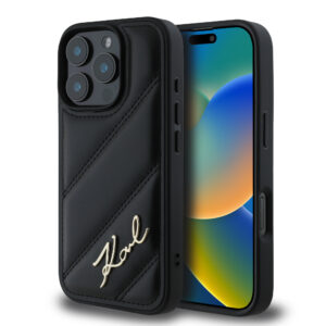 Karl Lagerfeld “Quilted Metal Signature Logo Collection” Case Θήκη προστασίας από δερματίνη – iPhone 16 Pro (Μαύρο – KLHCP16LPQDSMGK)