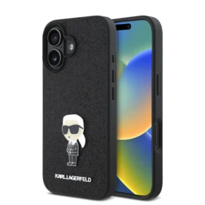 Karl Lagerfeld Ikonik Fixed Glitter Hard Case with Ikonik Metal Logo Θήκη προστασίας από σιλικόνη – iPhone 16 (Glitter Black – KLHCP16SGKNPSK) - Image 2