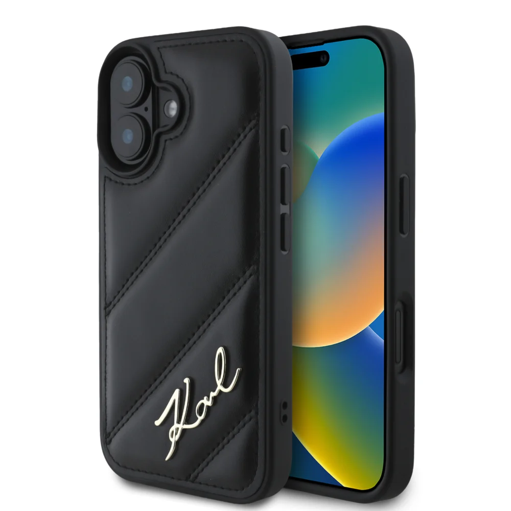 Karl Lagerfeld “Quilted Metal Signature Logo Collection” Case Θήκη προστασίας από δερματίνη – iPhone 16 (Μαύρο – KLHCP16SPQDSMGK)