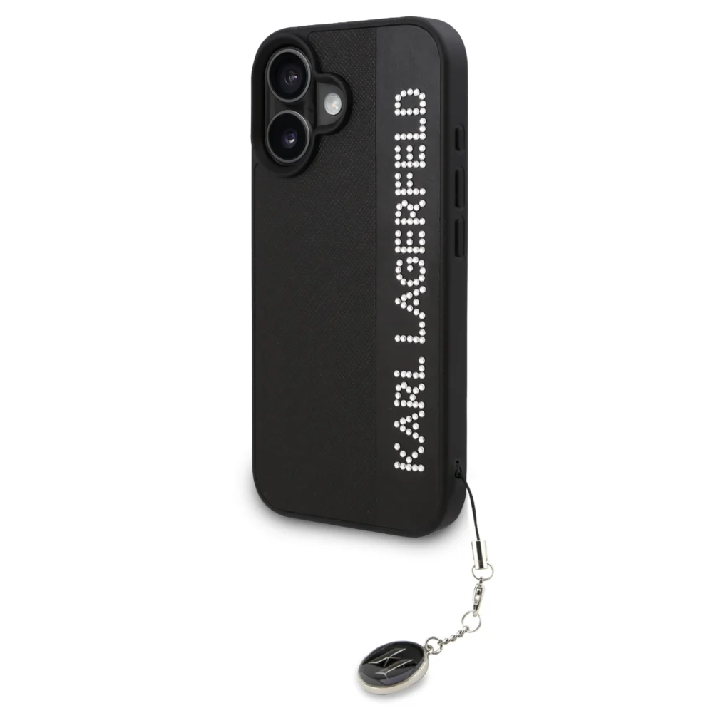 Karl Lagerfeld “Rhinestones and Charm” Θήκη προστασίας από για iPhone 16 με κρεμαστό στολίδι (Μαύρο – KLHCP16SPSAKDGCK)