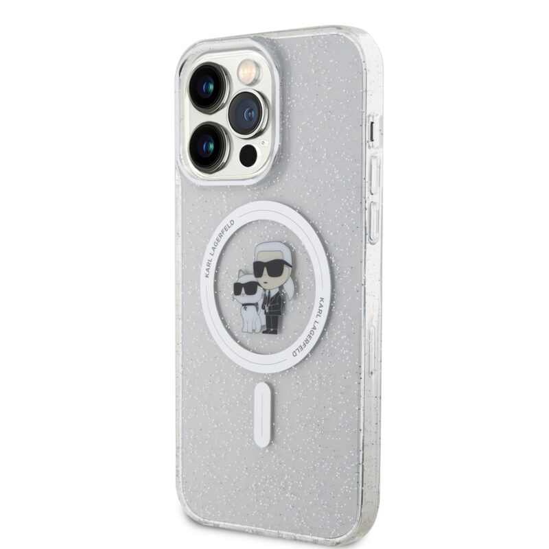 Karl Lagerfeld Magsafe Ringstand Case IML Karl+Choupette Θήκη προστασίας από σκληρό πλαστικό για iPhone 14 Pro Max (Glitter Clear – KLHMP14XHGKCNOT) - Image 4