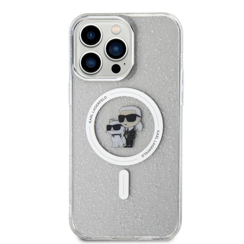 Karl Lagerfeld Magsafe Ringstand Case IML Karl+Choupette Θήκη προστασίας από σκληρό πλαστικό για iPhone 14 Pro Max (Glitter Clear – KLHMP14XHGKCNOT) - Image 5