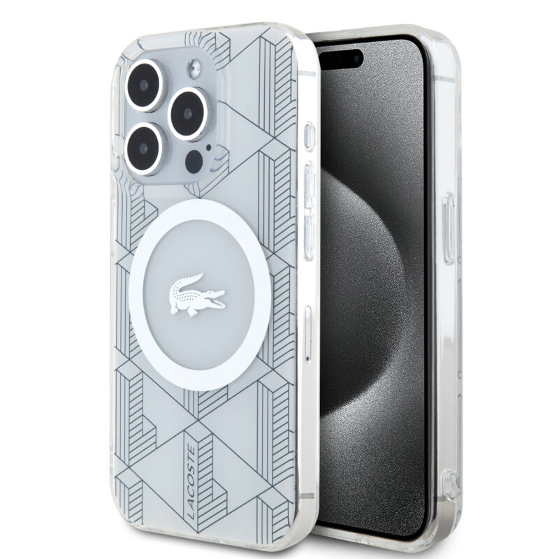 Lacoste Magsafe Monogram Croc Logo Hard Case Θήκη προστασίας από Σιλικόνη για iPhone 15 Pro Max (Farine/Silver) - Image 2