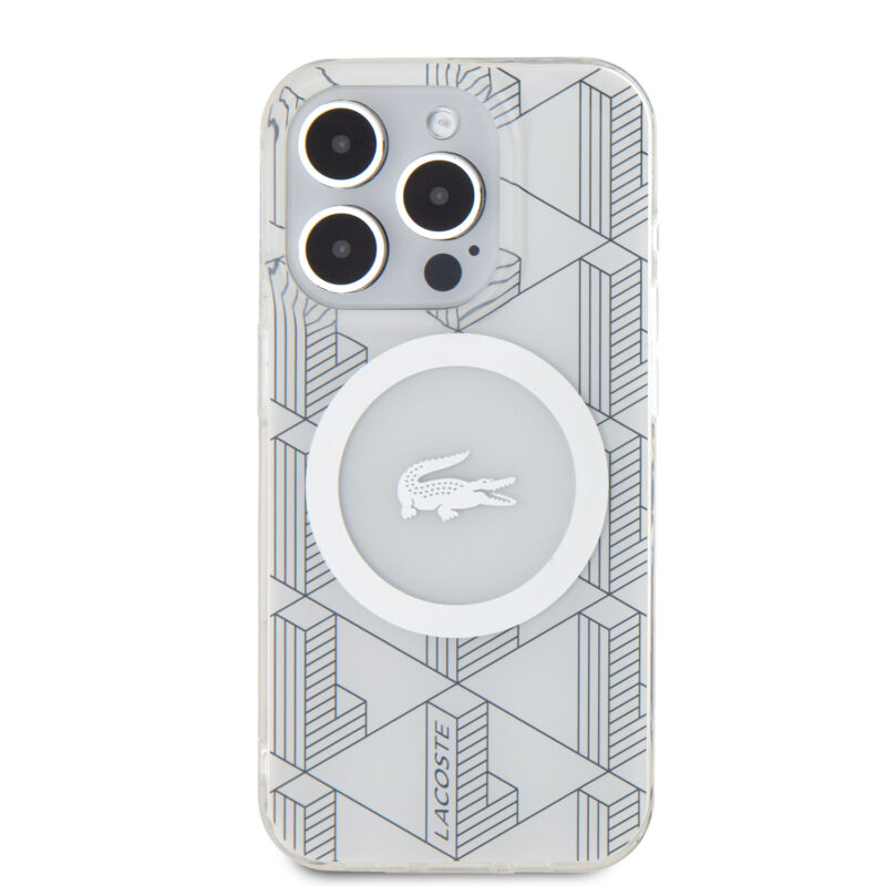 Lacoste Magsafe Monogram Croc Logo Hard Case Θήκη προστασίας από Σιλικόνη για iPhone 15 Pro Max (Farine/Silver) - Image 4