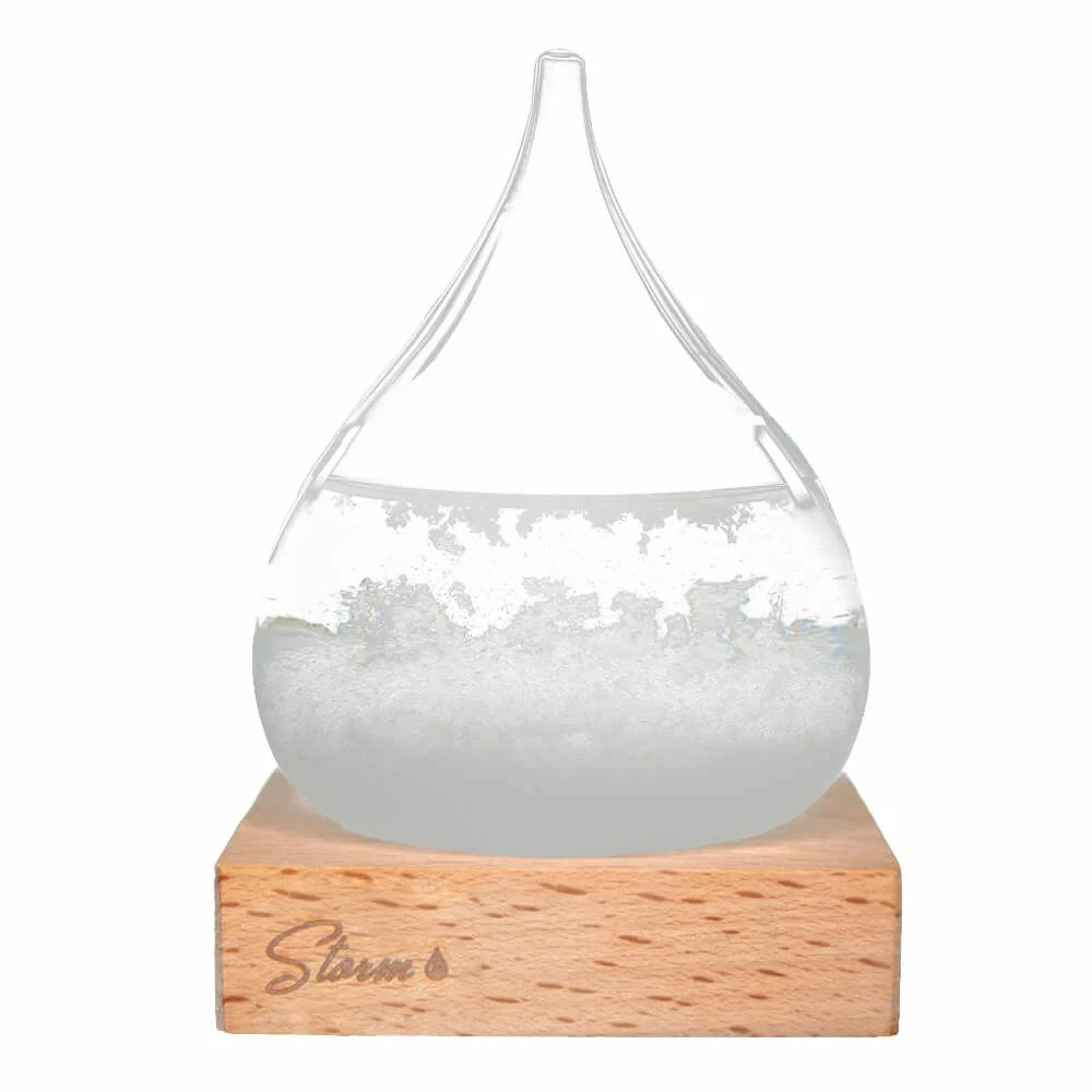 Storm Glass Drop Large – Μεγάλο Διακοσμητικό Βαρόμετρο σε Σχήμα Σταγόνας με Ξύλινη Βάση (22 cm)