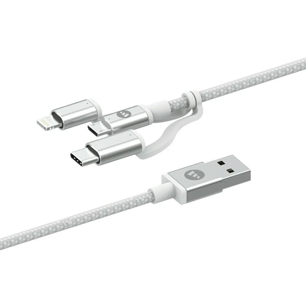 Mophie 3 σε 1 Charging Cable (microUSB / USB-C / Lightning) Αλουμινένιο καλώδιο δεδομένων (1 μέτρο – λευκό)