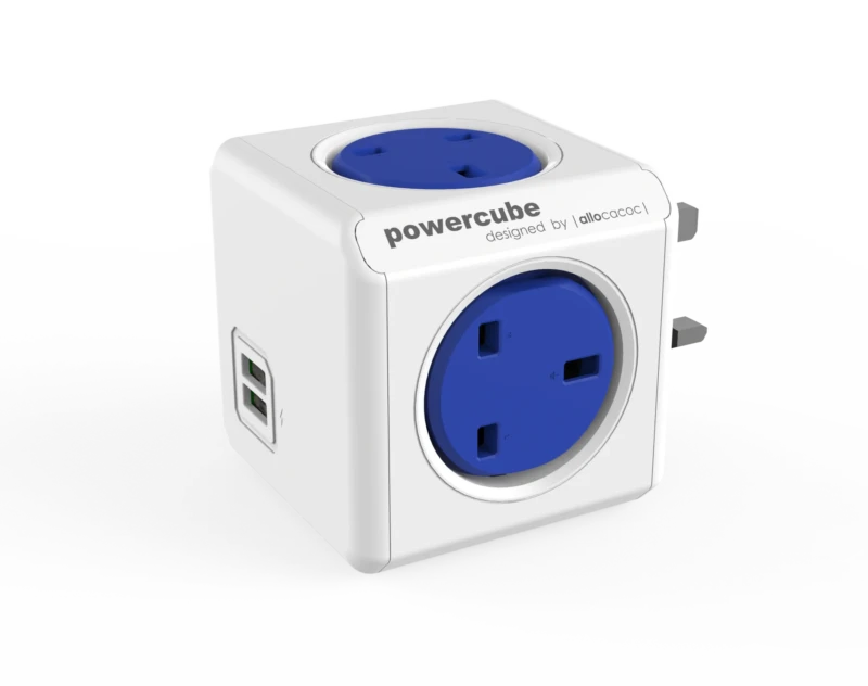Allocacoc PowerCube Original 5 Outlets – UK With X2 Usb (Blue) - Πολύπριζο 5 θέσεων UK x 2 USB Μπλε - (7200BL/UKOUPC)