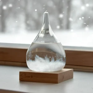 Storm Glass Drop Large – Μεγάλο Διακοσμητικό Βαρόμετρο σε Σχήμα Σταγόνας με Ξύλινη Βάση (22 cm) - Image 4