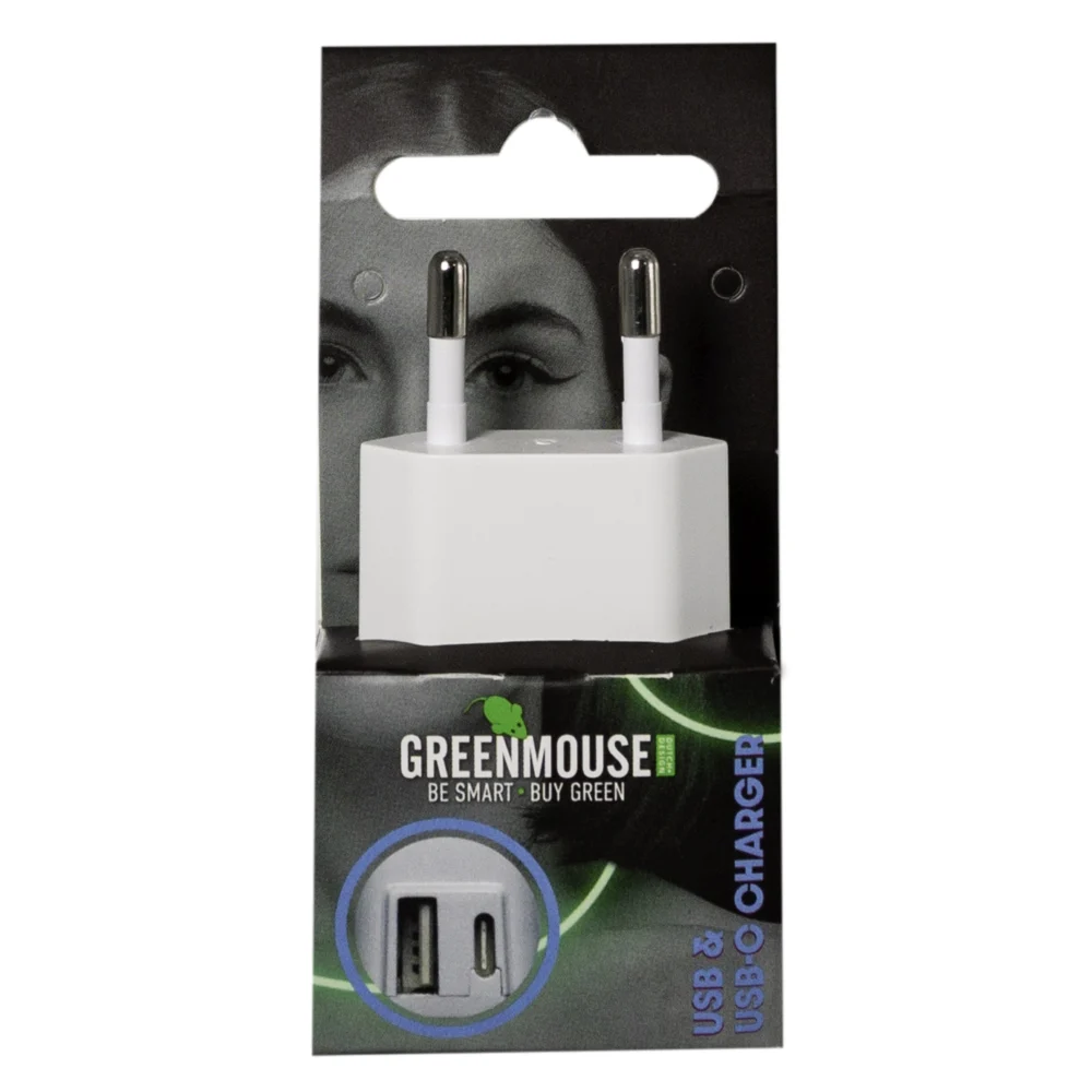 Greenmouse Dual Wall Charger – Διπλός Φορτιστής USB-A & USB-C 20W σε λευκό χρώμα με συσκευασία blister – 66956591